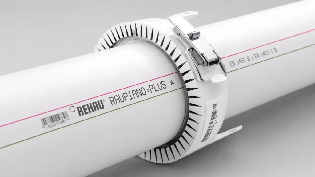 Bridă de fixare montată pe o conductă REHAU RAUPIANO PLUS