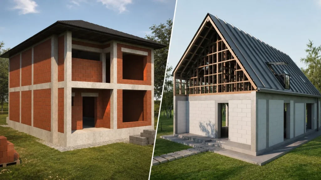 Comparație vizuală între zidărie din blocuri ceramice și zidărie din BCA