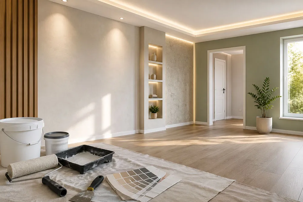Interior de locuință în curs de finisare