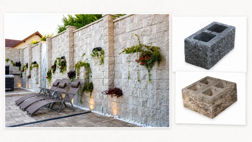 Gard decorativ din bolțari de beton pentru amenajarea curții