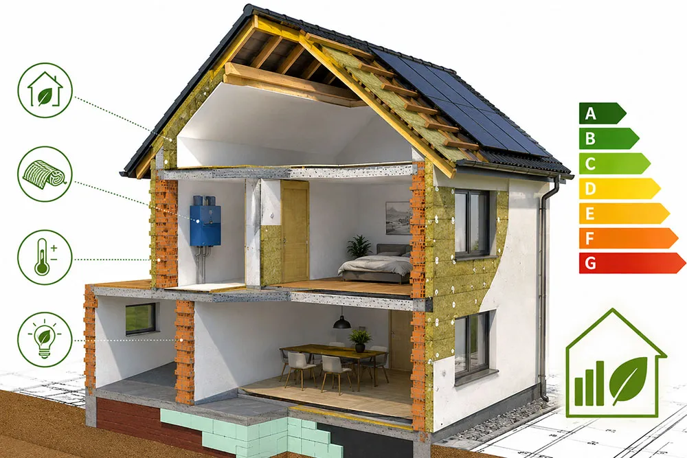 Casă termoizolată, cu soluții pentru eficiență energetică