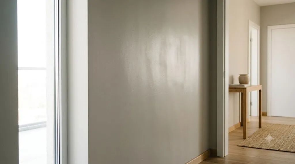 Perete interior satinat observat la lumină laterală într-un hol luminos