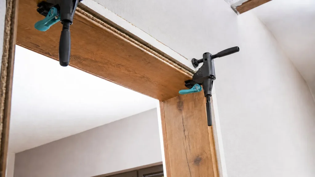 Montajul unei uși de interior cu cleme de fixare în golul de ușă