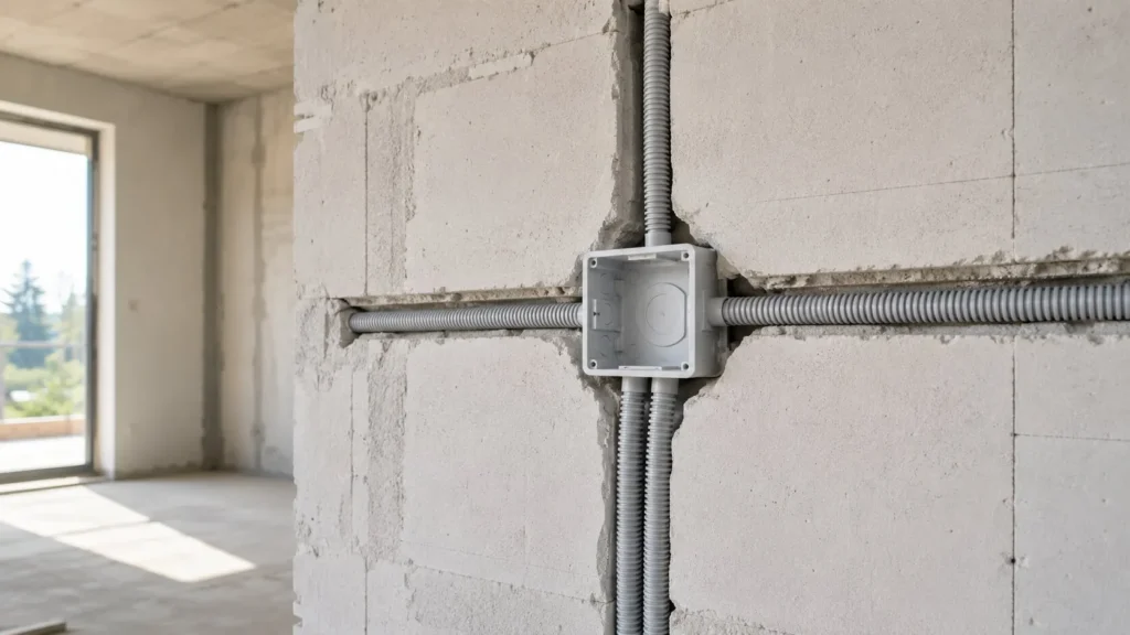 Perete cu doze și tuburi pentru instalația electrică