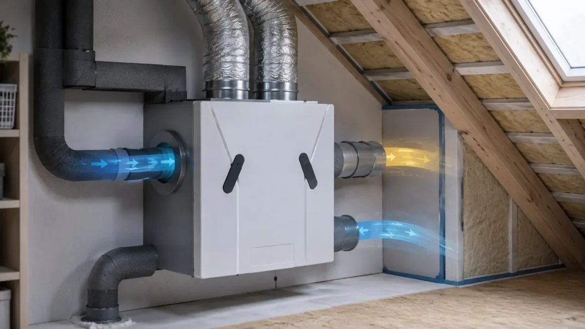 Sistem de ventilație cu recuperare de căldură montat în pod