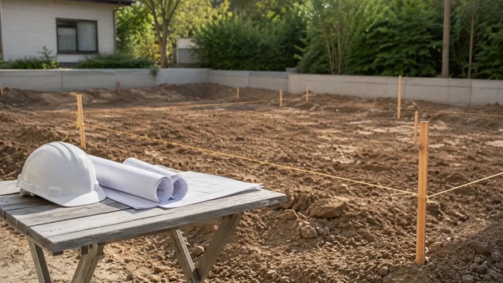 Teren țărușat pentru începerea construcției casei